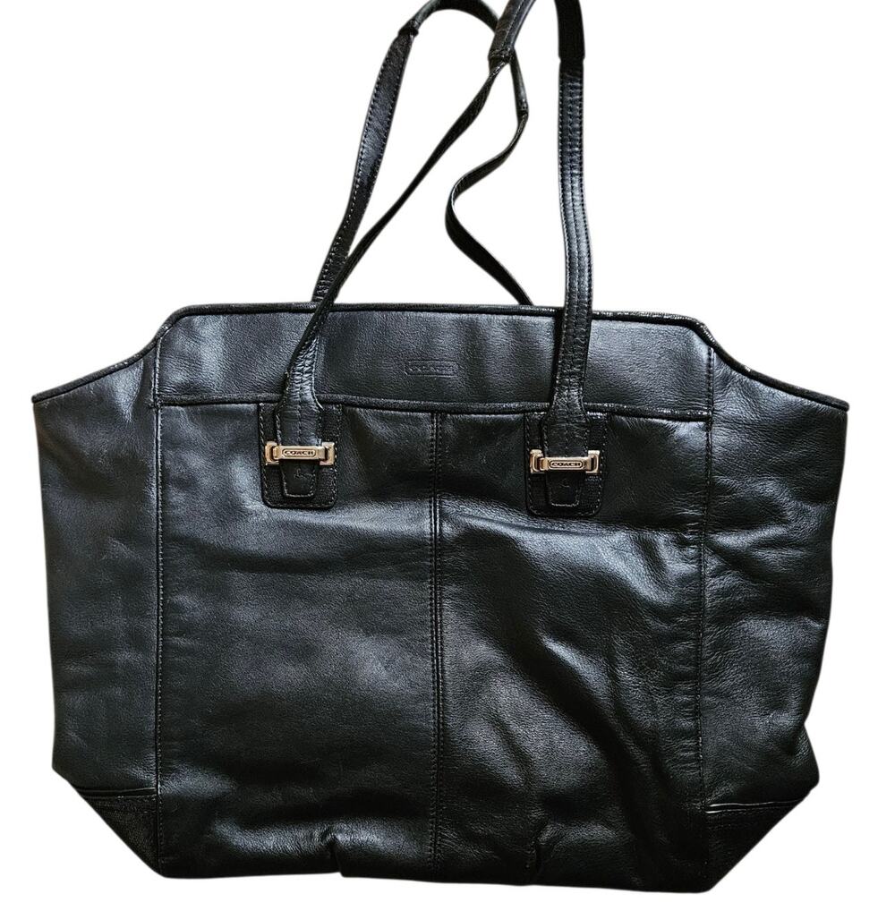 Coach North South Black Pebbled Leather Satchel Chelsea Bag Large Tote 16"